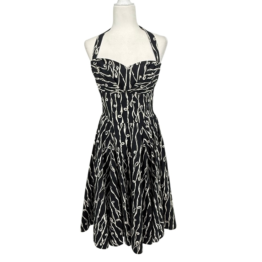 Girls from Savoy Halter Dress Womens 8 Black White Fit Flare Ribbon
